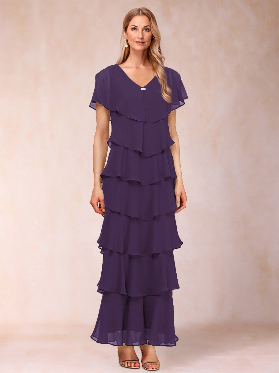 Elegant A‑Line V‑Neck Flutter‑Sleeve Zip‑Back Long Mother Of The Bride Dress