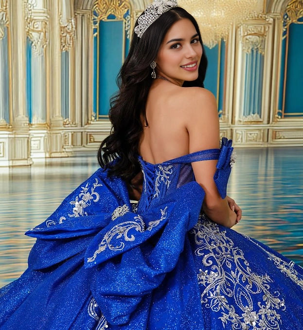 Ball Gown Sweetheart Off Shoulder Bow Back Train Quinceañera Dress