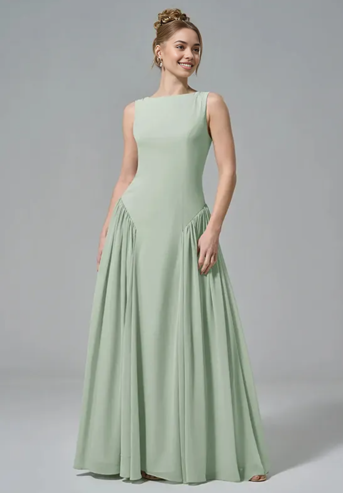 Elegant A-Line Boat Neck Sleeveless Open Back Floor-Length Bridesmaid Dresses Party Wedding Guest Dresses