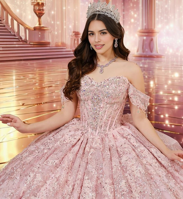 Ball Gown Off Shoulder Sweetheart Corset Bow Train Quinceañera Dress
