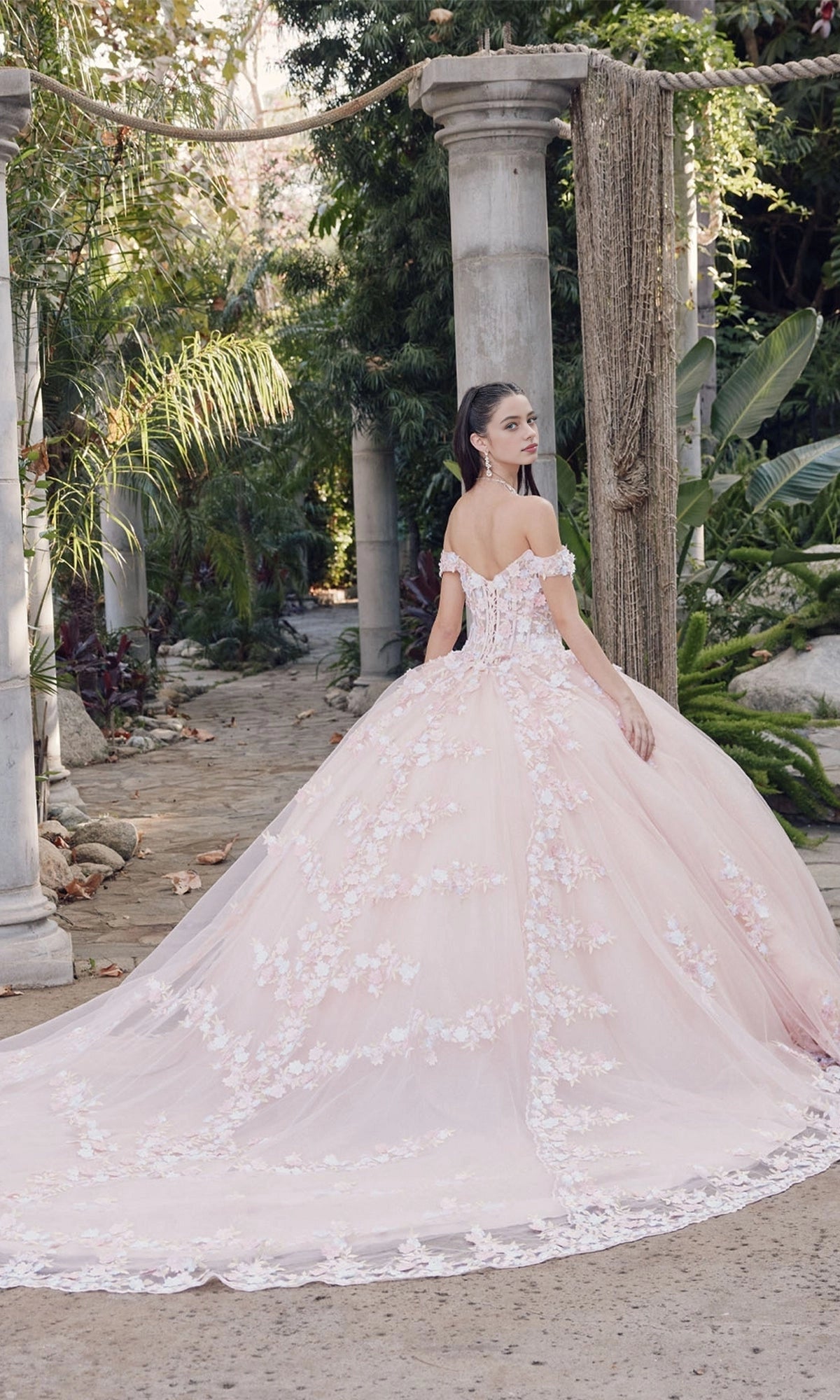 Dreamy Ball Gown Sweetheart Off‑Shoulder Corset Back Cathedral Train Quinceanera Dress