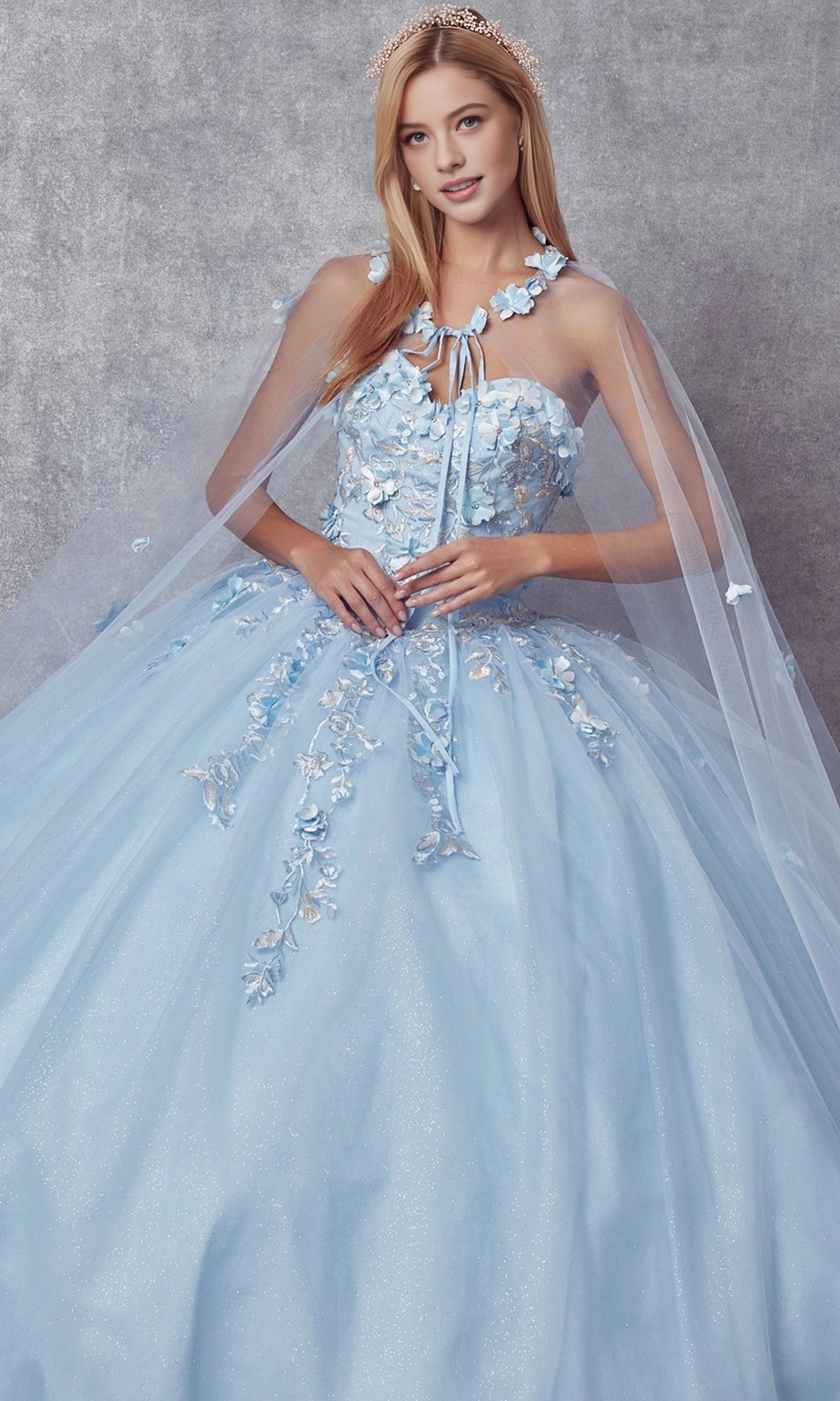 Stunning Ball Gown Sweetheart Detachable Cape Lace‑Up Back Floor Length Quinceanera Dress