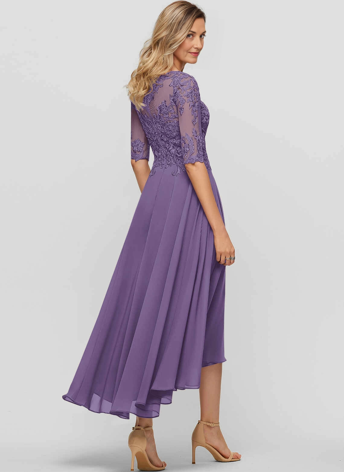 Vedress Illusion Back Hi‑Lo Chiffon Formal Dress Back View