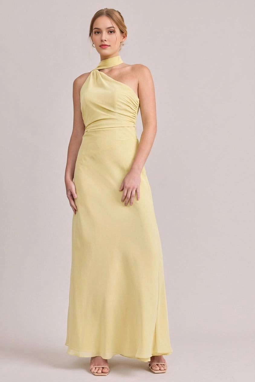 Soft Column Halter Neck Sleeveless Open Back Maxi Bridesmaid Dress