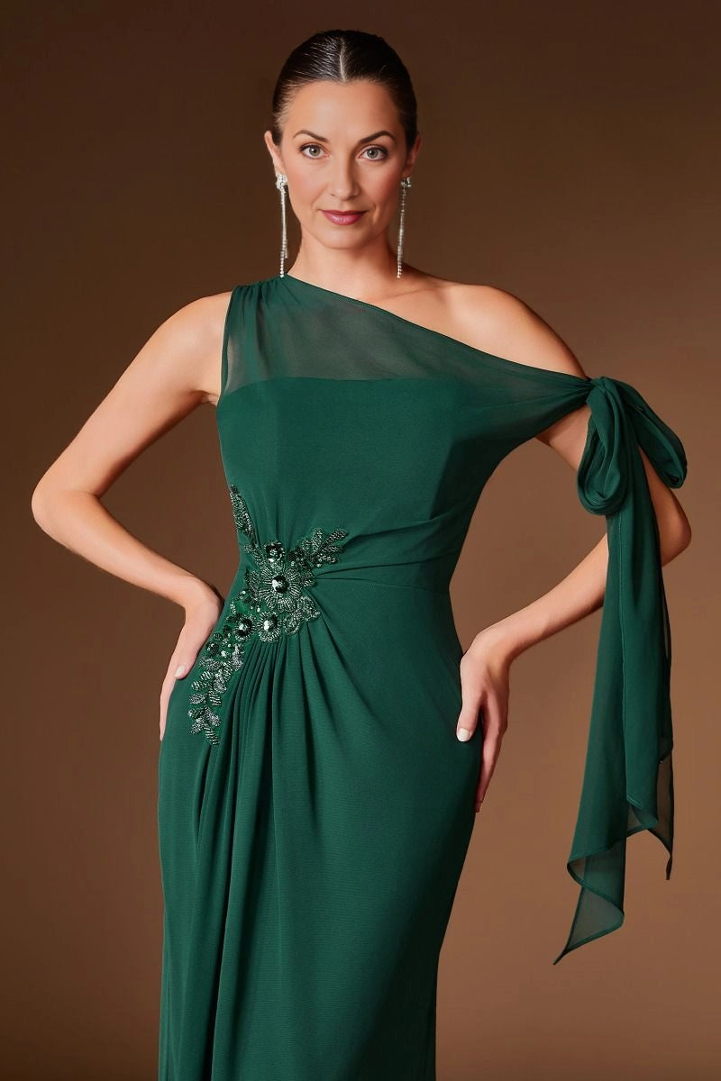 Emerald Mermaid One‑Shoulder Tie Sleeve Zipper Back Long Mother Of The Bride Dress