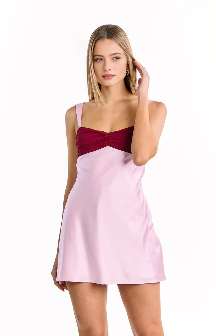Colorblock A-Line Sweetheart Spaghetti Straps Open Back Mini Homecoming Dress