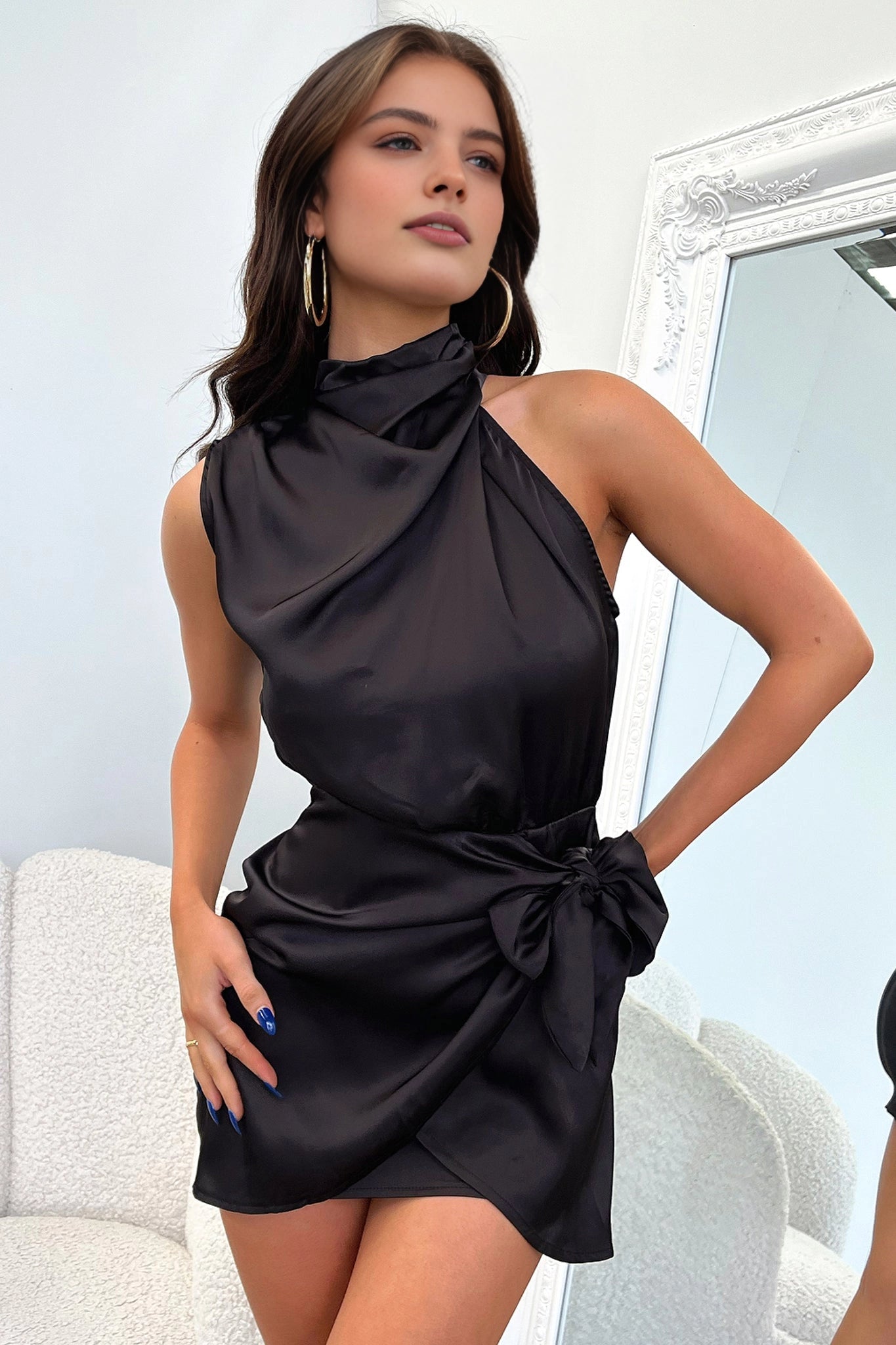 Luxury Wrap Mini High Neck Sleeveless Zip Back Homecoming Dress