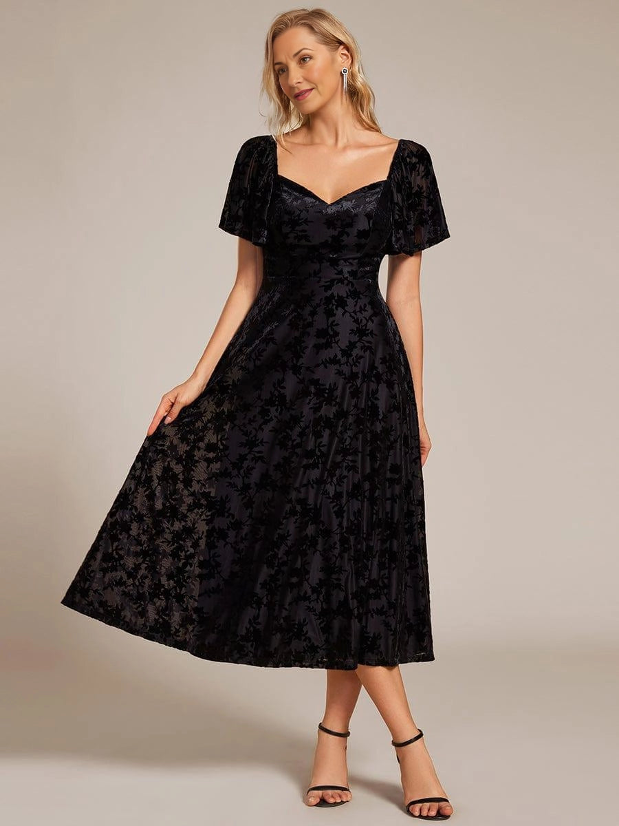 Dusty‑Blue A‑Line Sweetheart Flutter‑Sleeve Smocked‑Back Midi Mother Of The Bride Dress