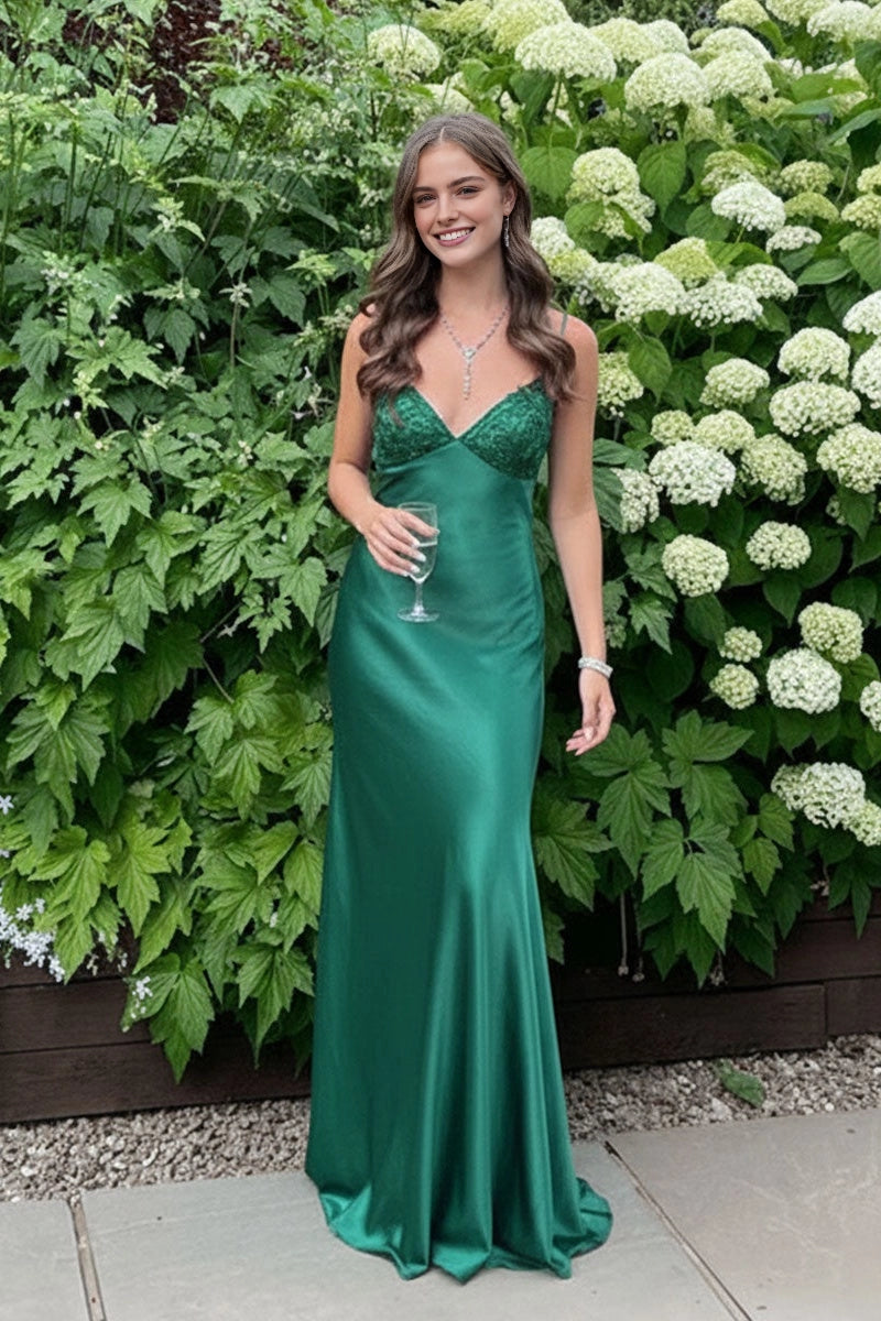 Flowy Slip‑fit V‑neck Spaghetti‑strap Tie‑back Floor‑length Prom Dress
