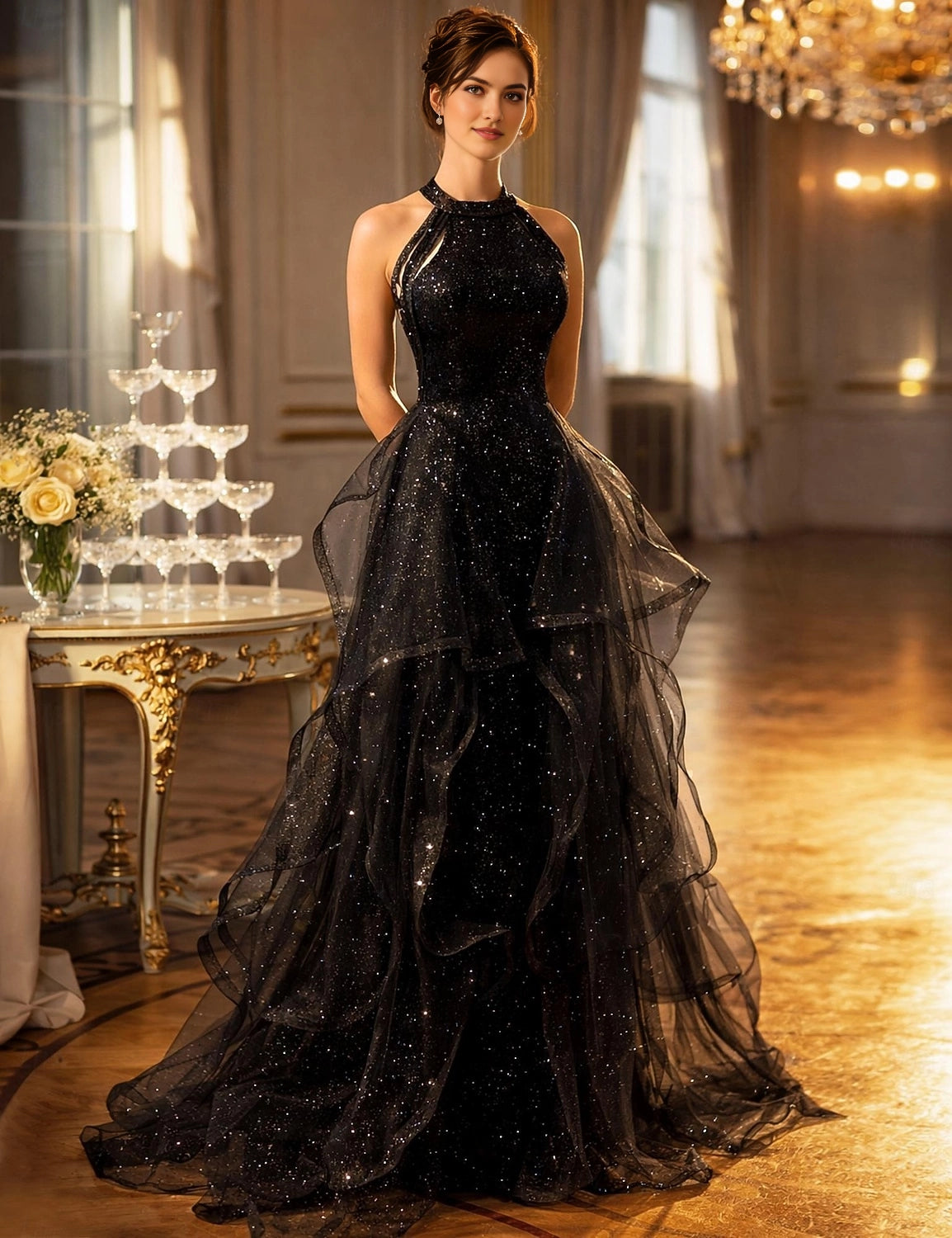Glam Mermaid Halter Sleeveless Open Back Long Prom Dress