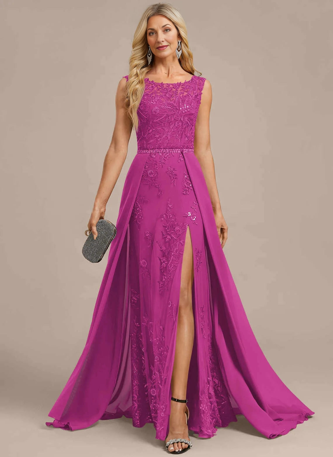 Gorgeous A‑Line Bateau Sleeveless Slit Floor‑Length Mother Of The Bride Dress
