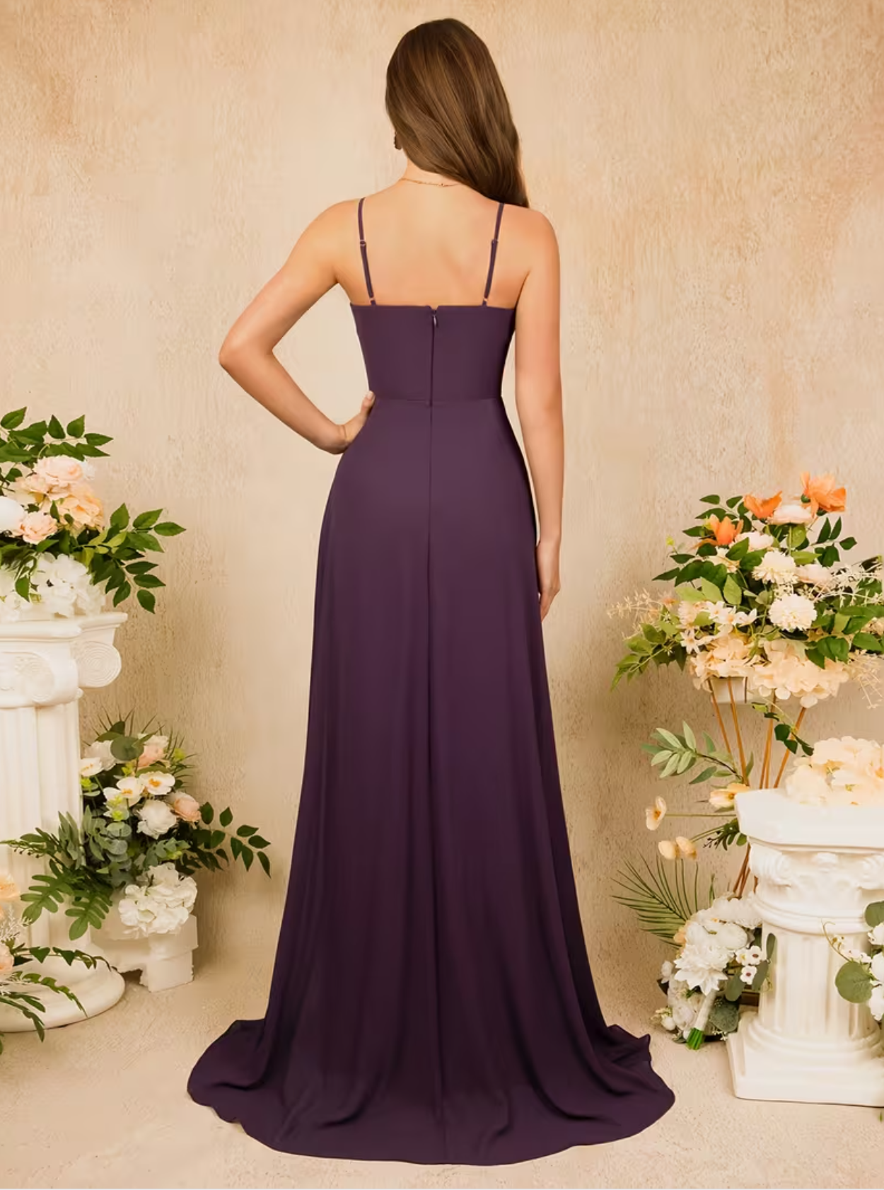 Vestido largo elegante con tirantes finos, cuello en V pronunciado y abertura para mujer, vestidos de noche formales, vestidos de dama de honor