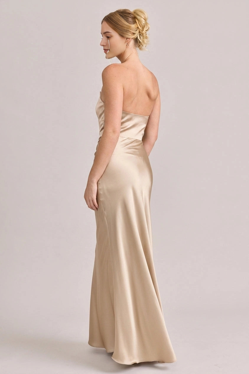 Luxury Mermaid Strapless Sleeveless Plain Back Maxi Bridesmaid Dress