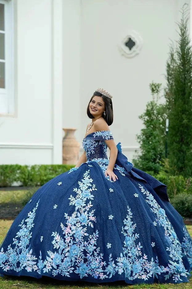 Glitter Ball Gown Sweetheart Off Shoulder Corset Back Floor Length Quinceañera Dress
