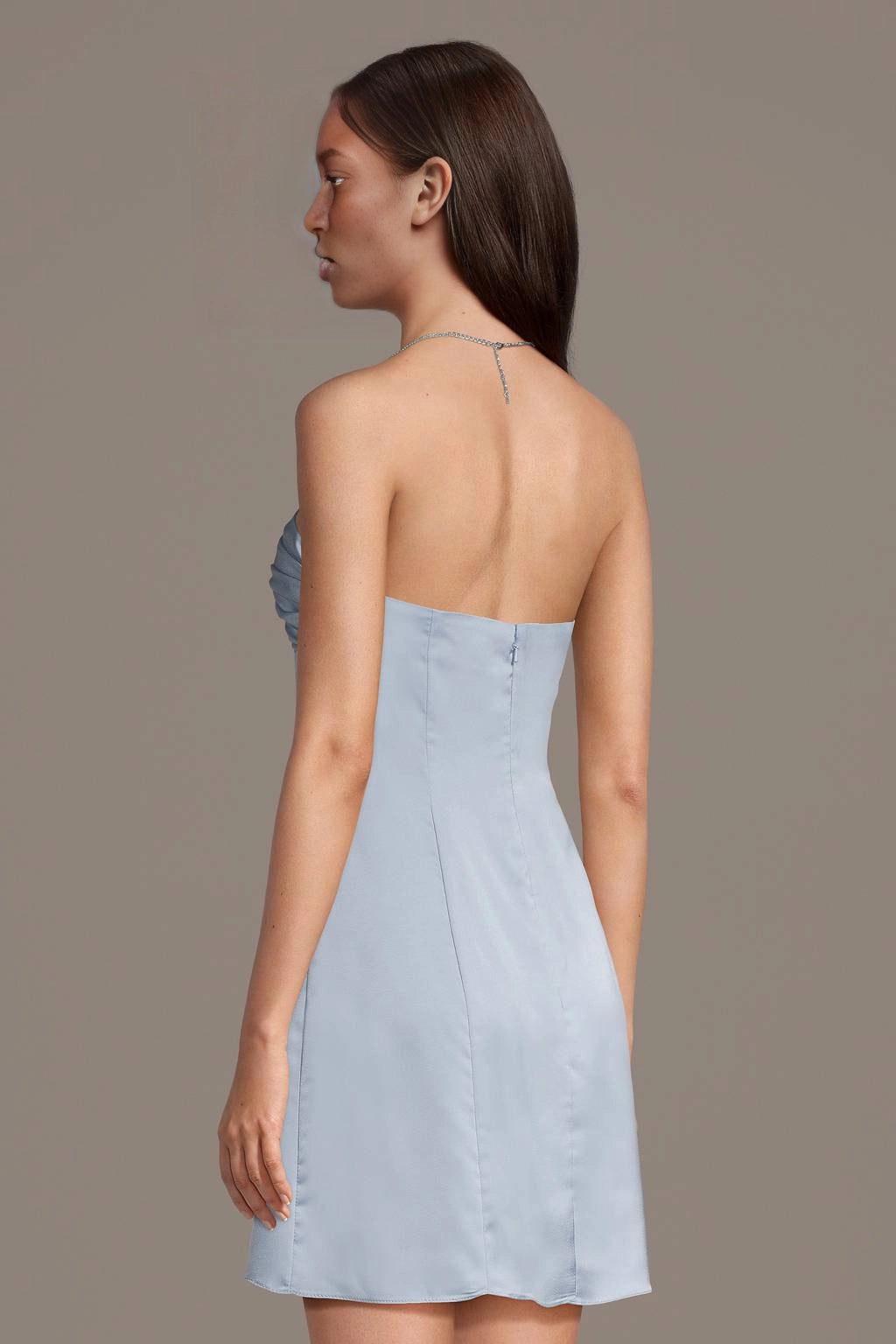 Light Blue Satin A Line Strapless Zip Back Mini Homecoming Dress