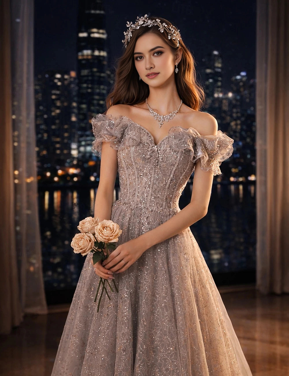 Elegant A Line Off Shoulder Strap Back Long Prom Dress
