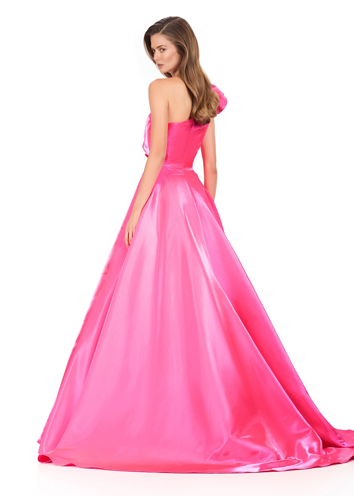 Women's Elegant One-Shoulder Evening Gown with Dramatic Ruffle Detail A-Line Princess Flowing Silhouette Prom Dresses