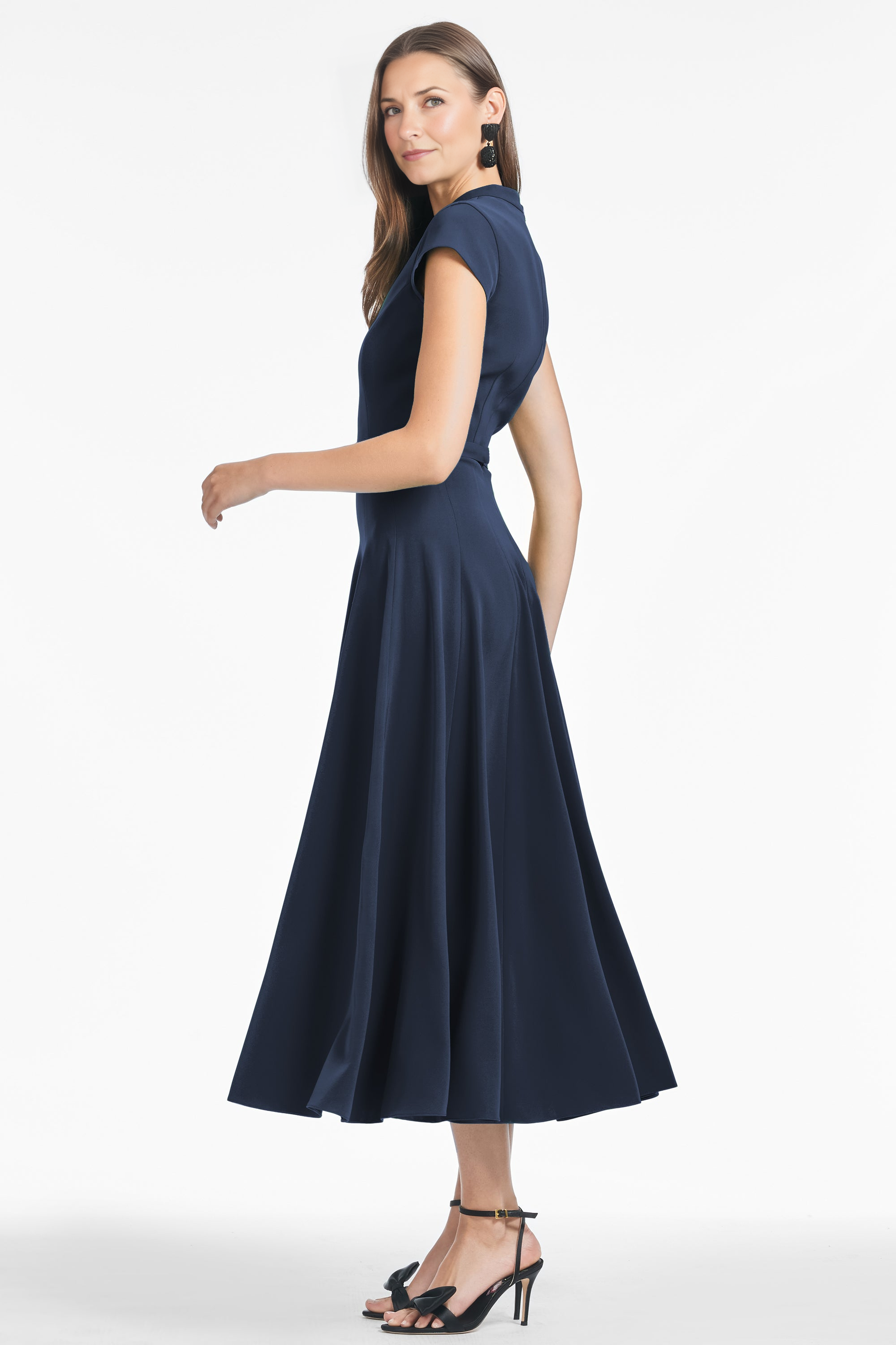 Women's V-Neck Short Sleeve Stretch Crepe Belted Maxi Dress Party Mother of the Bride Wedding Guest Dresses