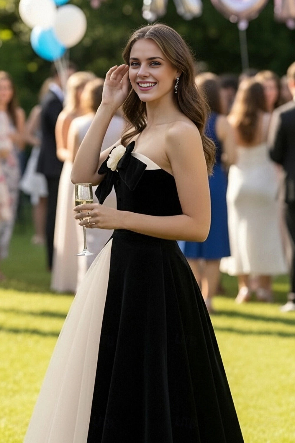 Vintage A-Line Strapless Sleeveless Zip Back Midi Prom Dress
