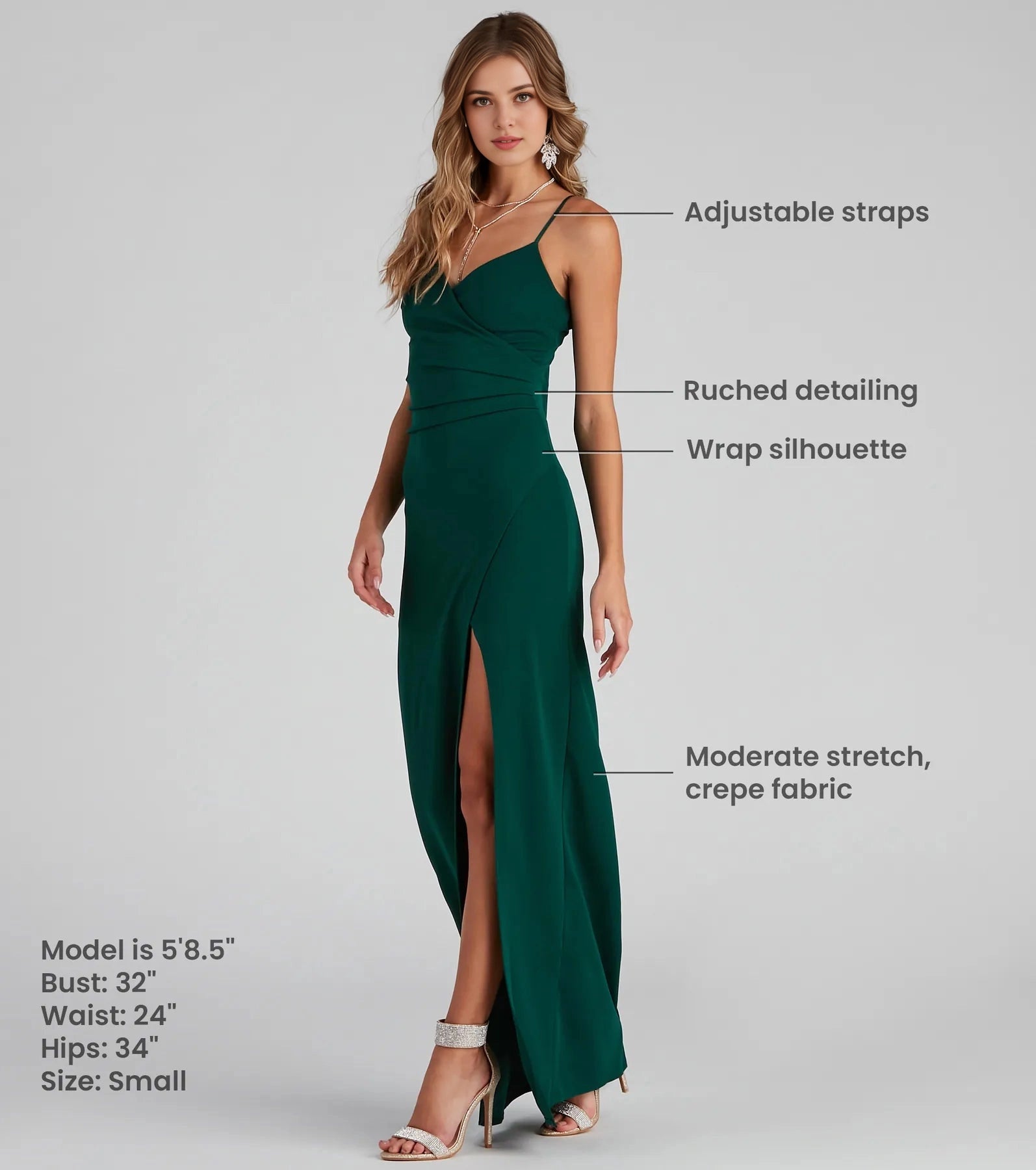Forest Green A-Line Deep V Spaghetti Strap Closed Back Long Prom Dress