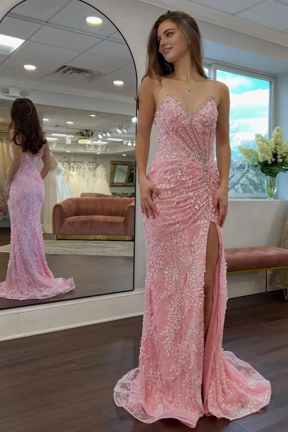 Beaded Mermaid Strapless Sweetheart Low‑Back Train‑Length Prom Dress