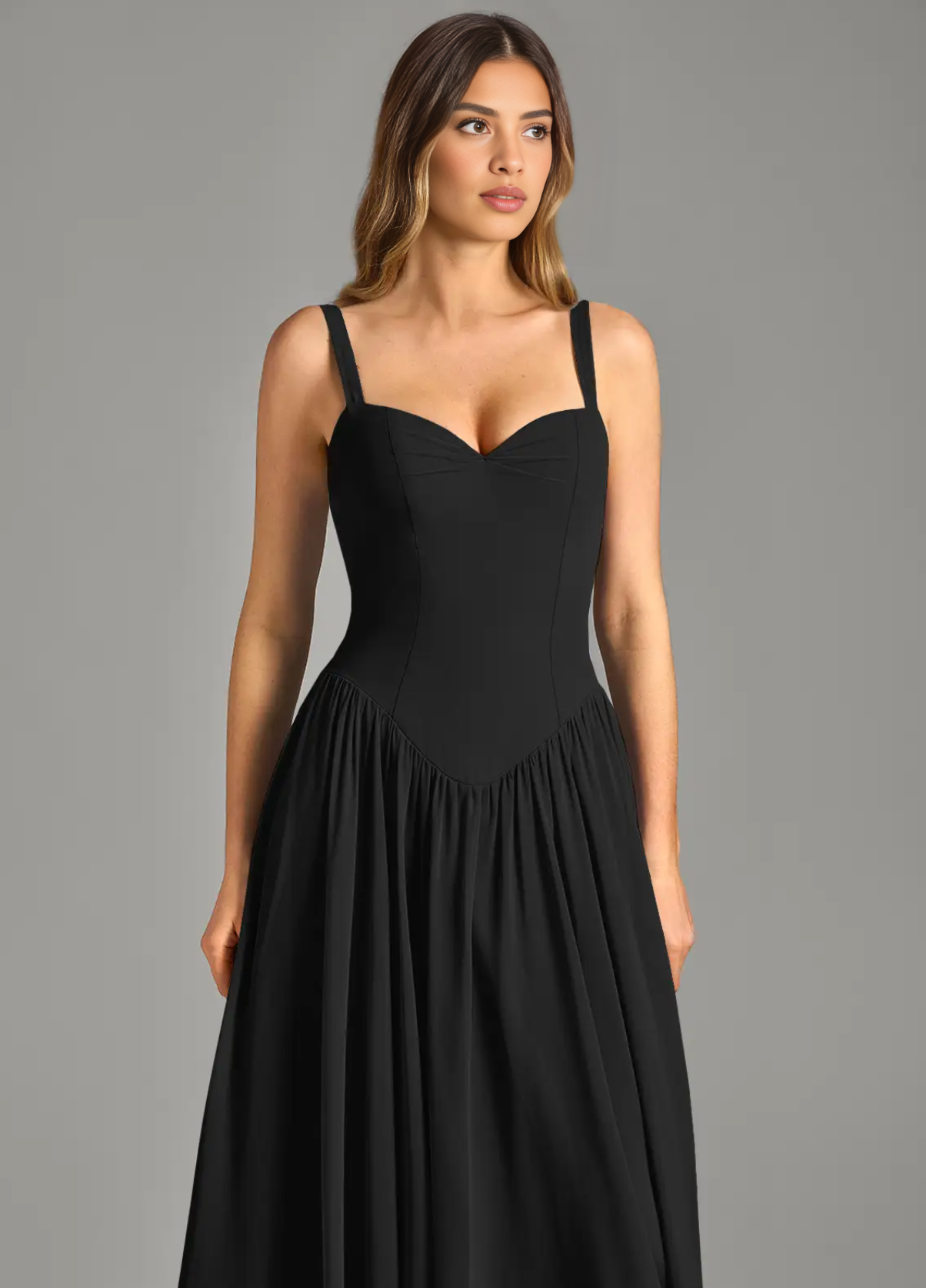 Elegant Strapless Sweetheart A-Line Corset Chiffon Bridesmaid Dresses Sweetheart Neck Gown with Flared