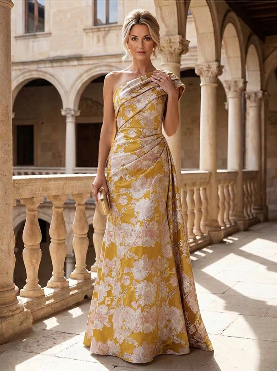 Champagne Mermaid One‑Shoulder Sleeveless Zip‑Back Floor‑Length Mother‑of‑the‑Bride Dress