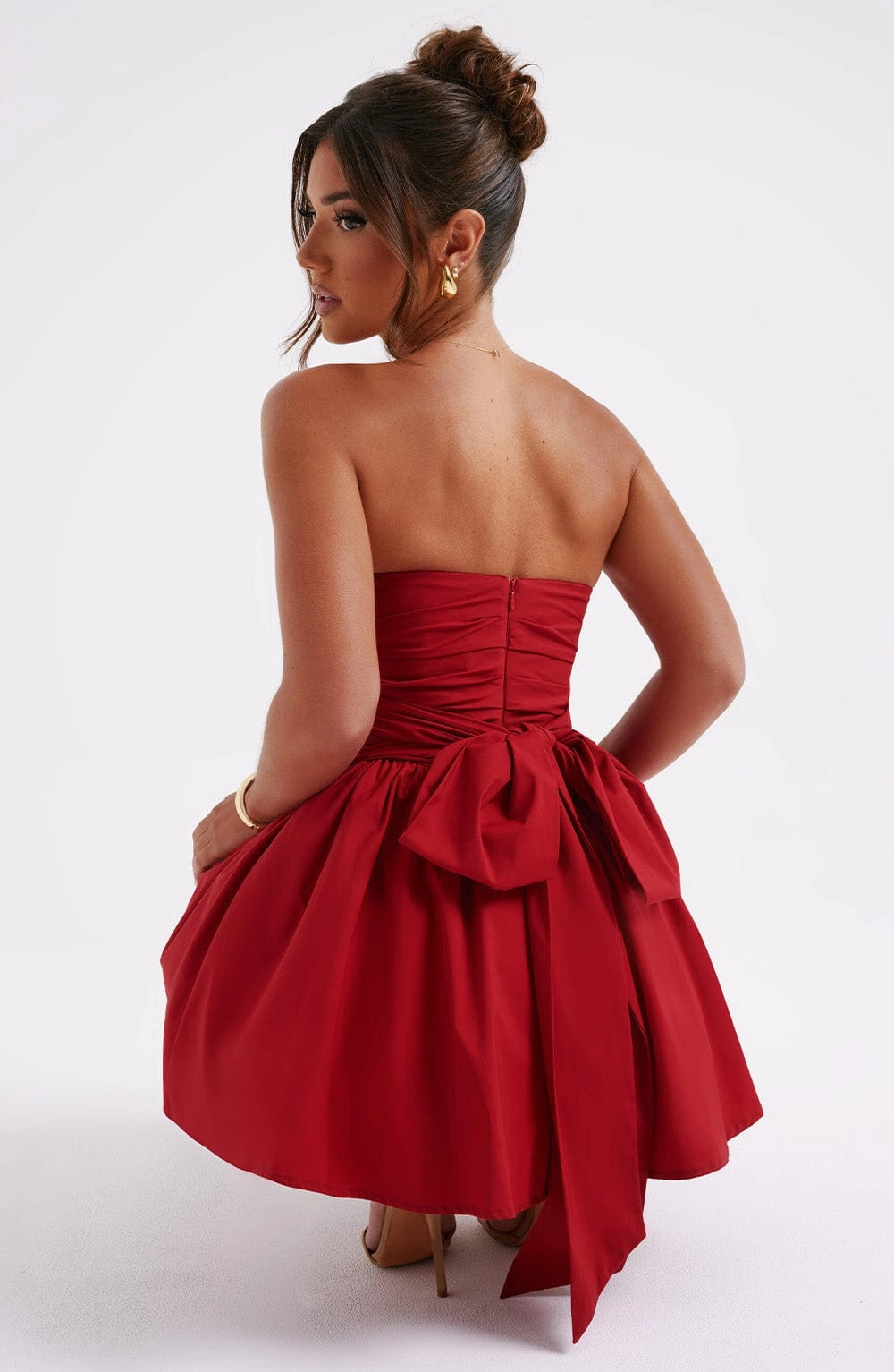 Glitter A-Line Strapless Sleeveless Bow Back Mini Homecoming Dress
