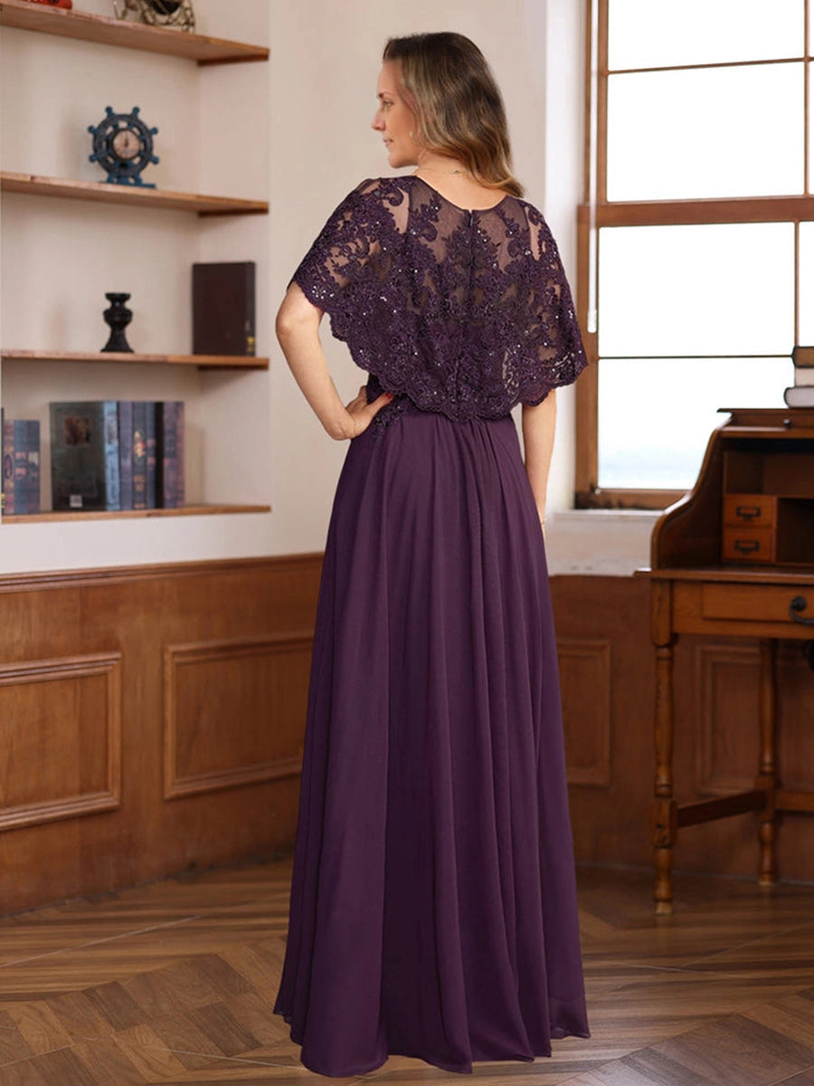 sheer lace cape back,invisible zipper,loose elegant a‑line silhouette