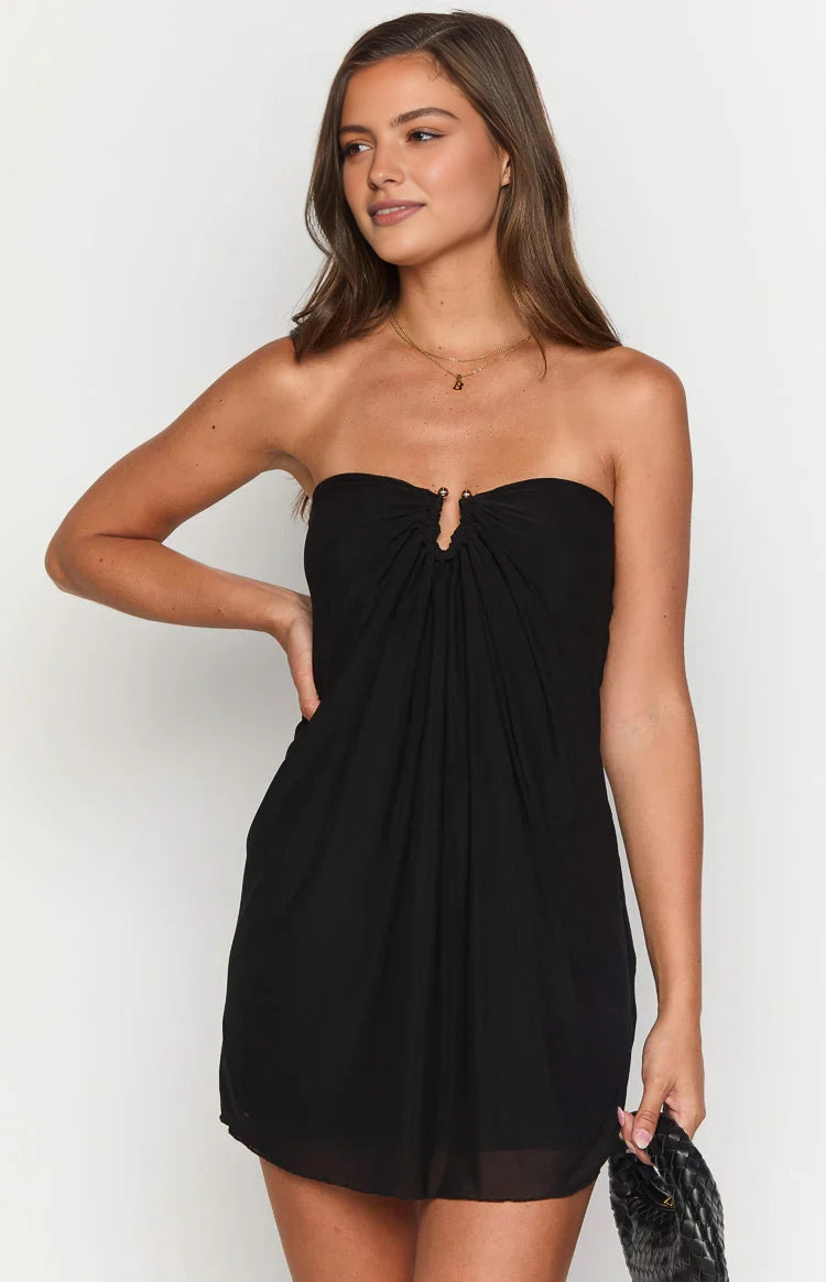 Flowy A-Line Strapless Sleeveless Plain Back Mini Homecoming Dress
