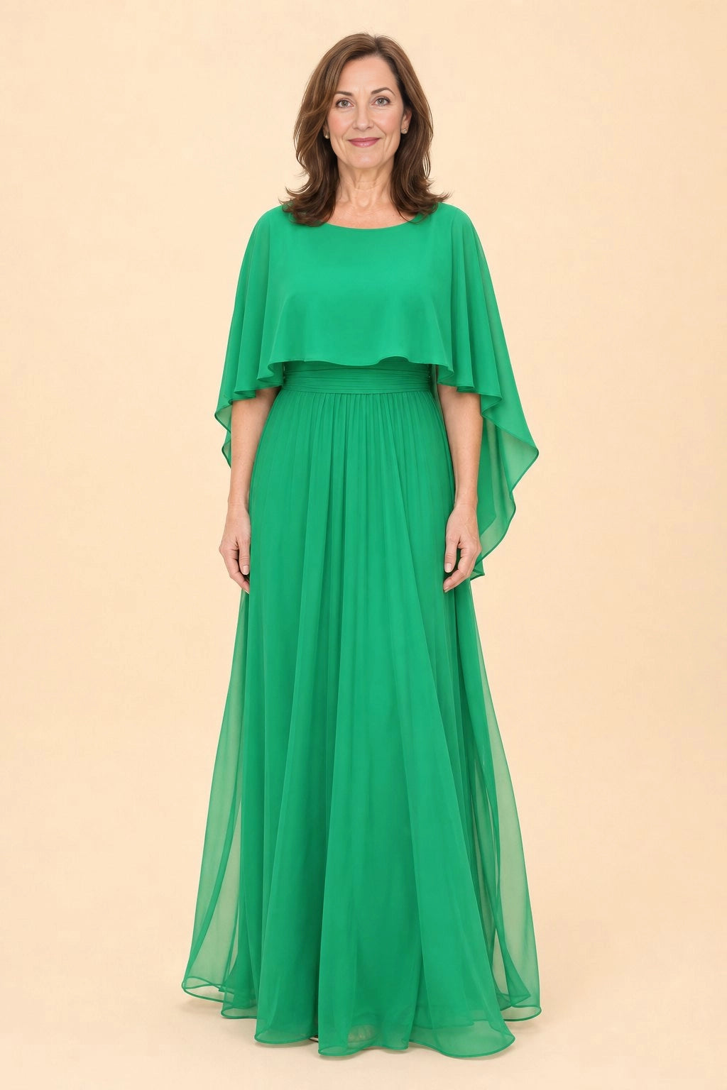 Royal Blue A‑Line Cape Sleeve Zipper Back Long Mother of the Bride Dress