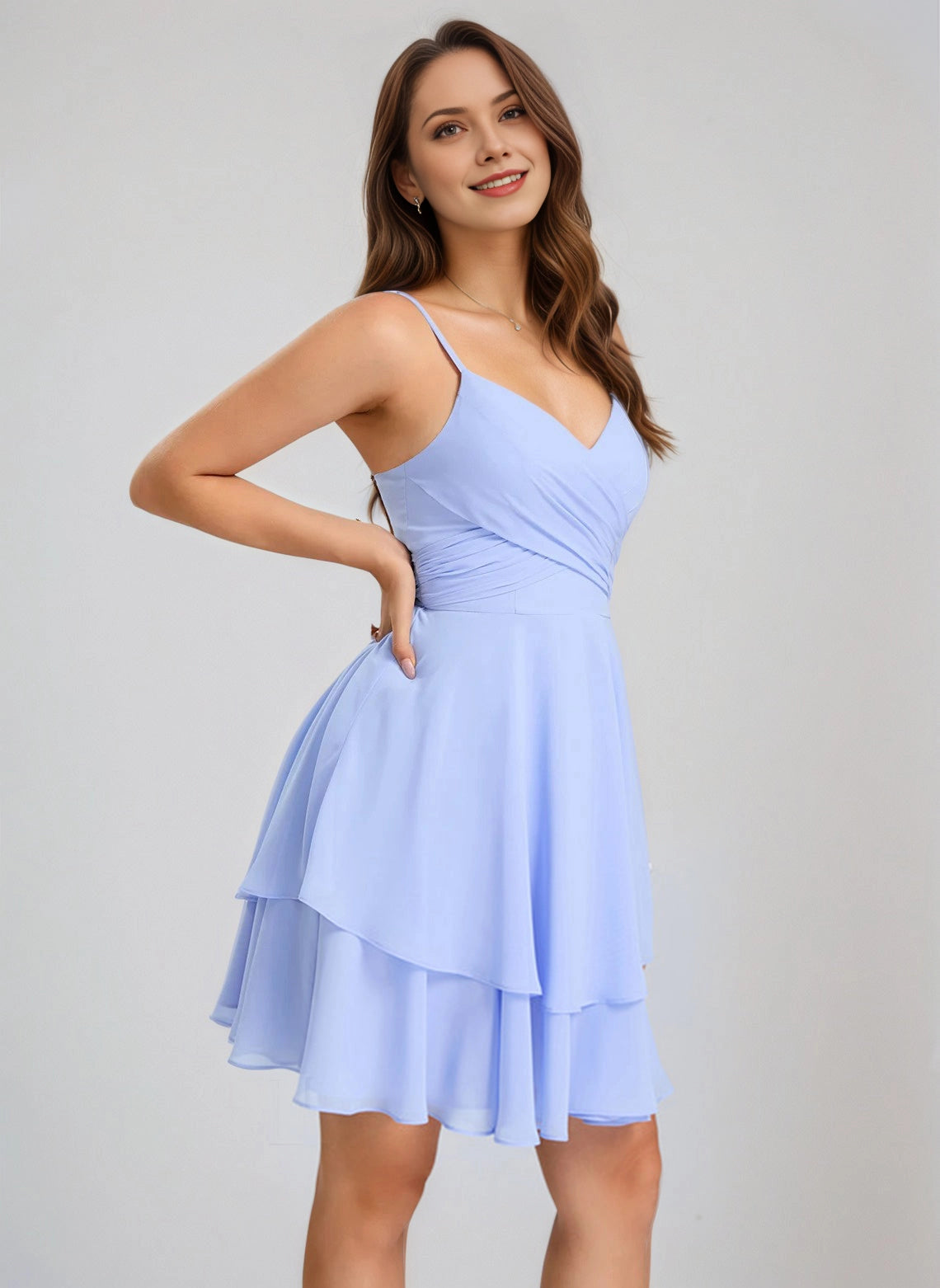 Light Blue A-line V-back Bow Mini Homecoming Dress