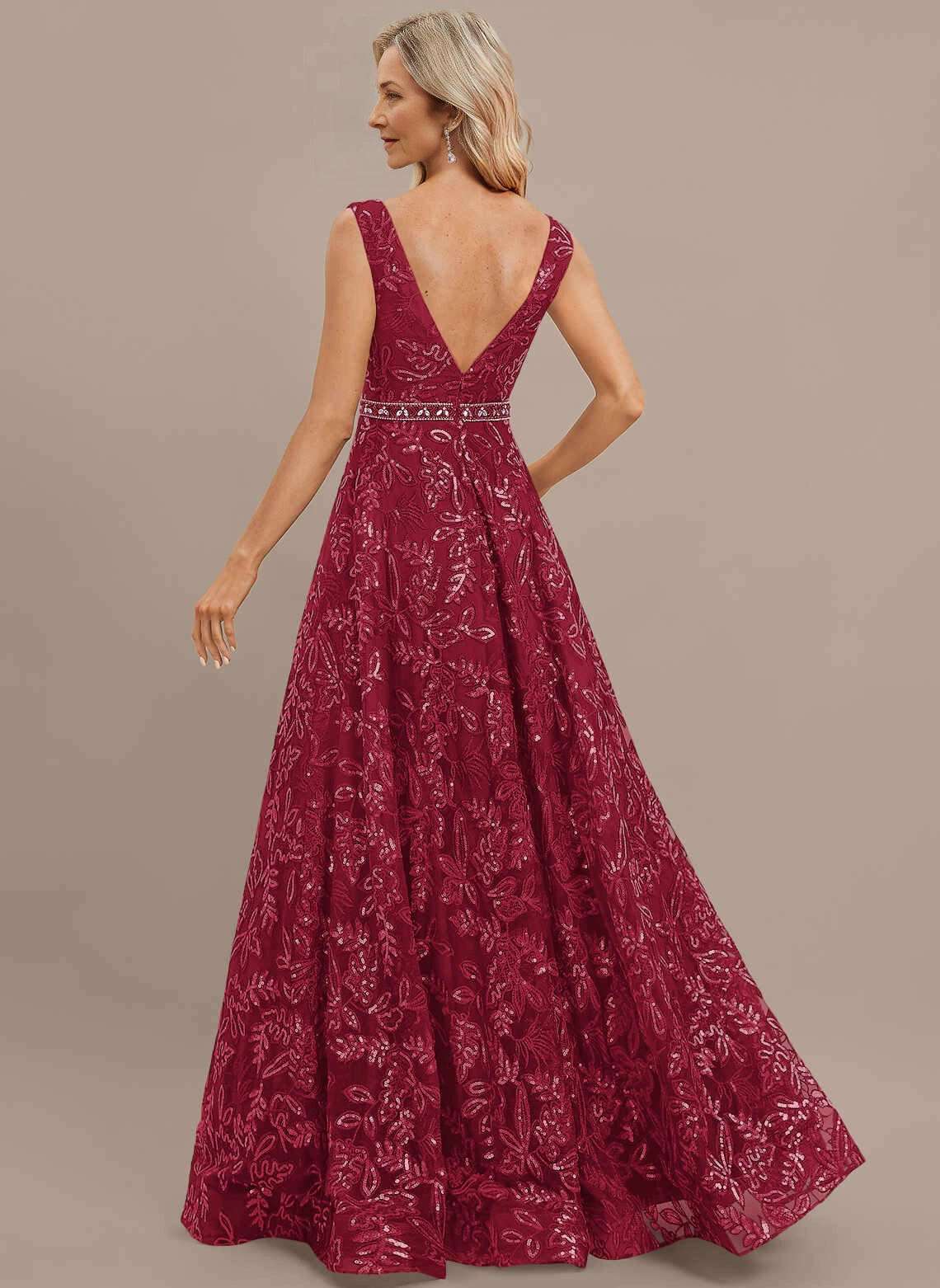Luxury A‑Line V‑Neck Sleeveless V‑Back Floor‑Length Mother Of The Bride Dress