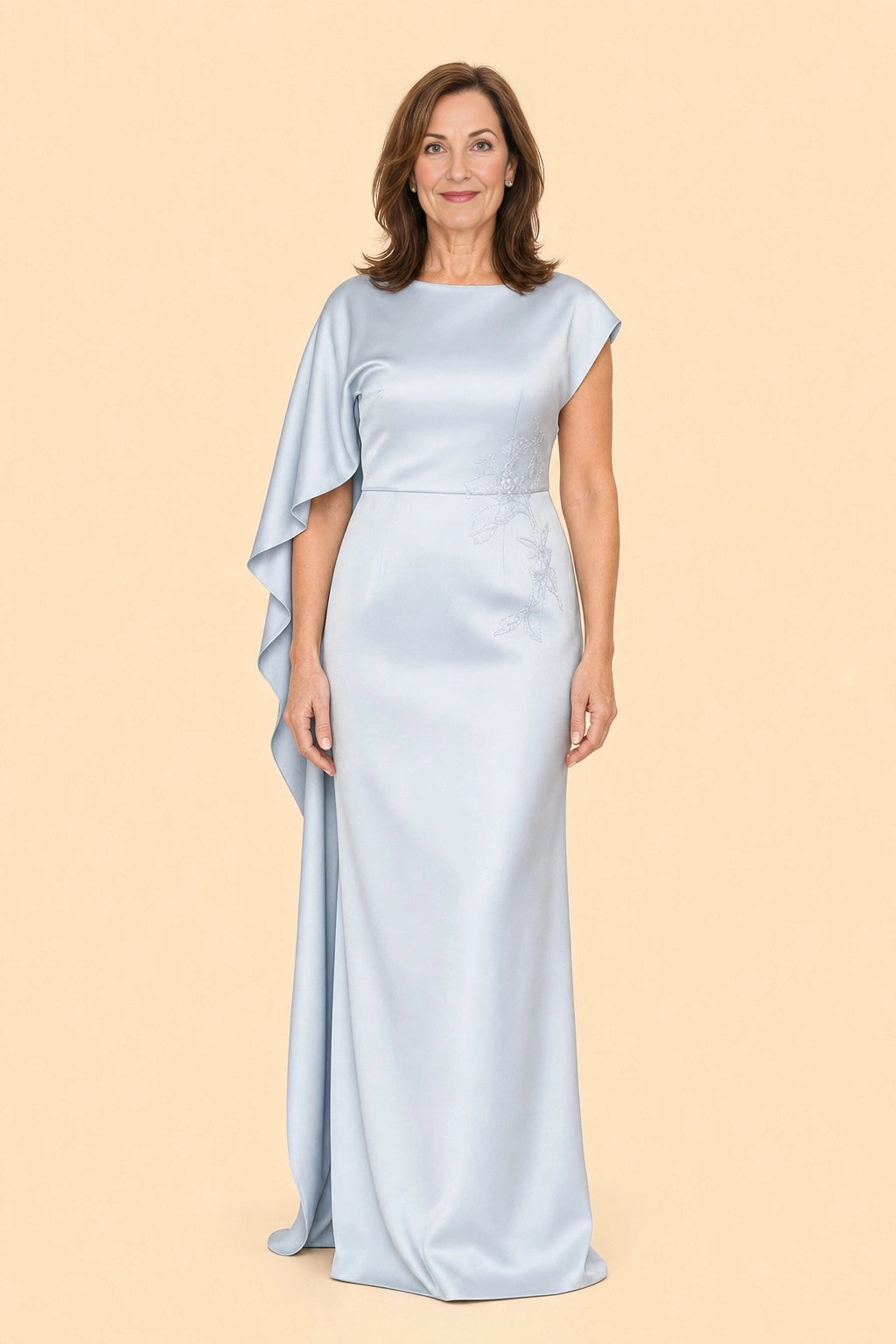 Teal Mermaid Boat Neck Zipper Back Long Mother of the Bride Dress