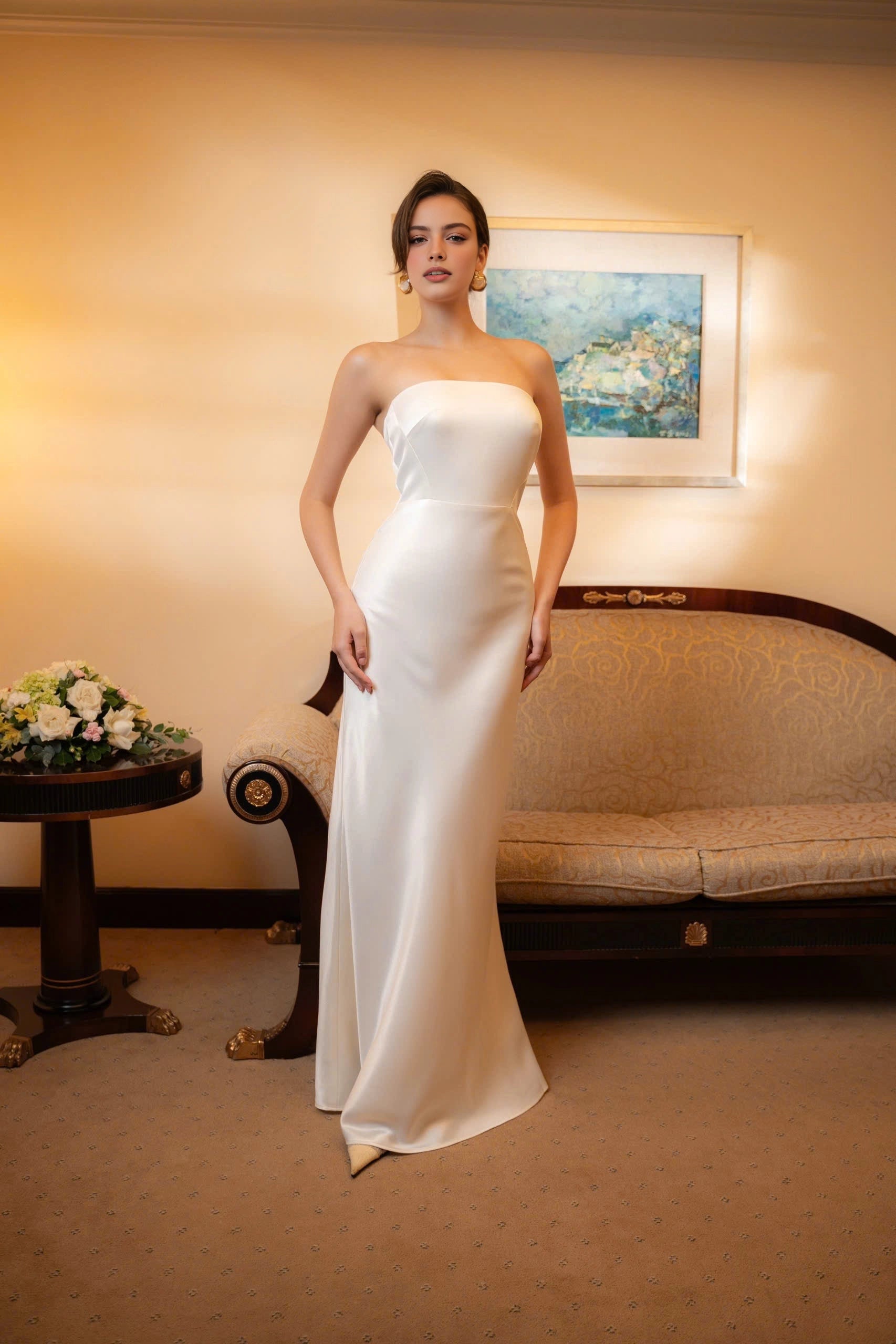 Mermaid Satin Strapless Plain Backless Floor‑Length Maxi Prom Dress