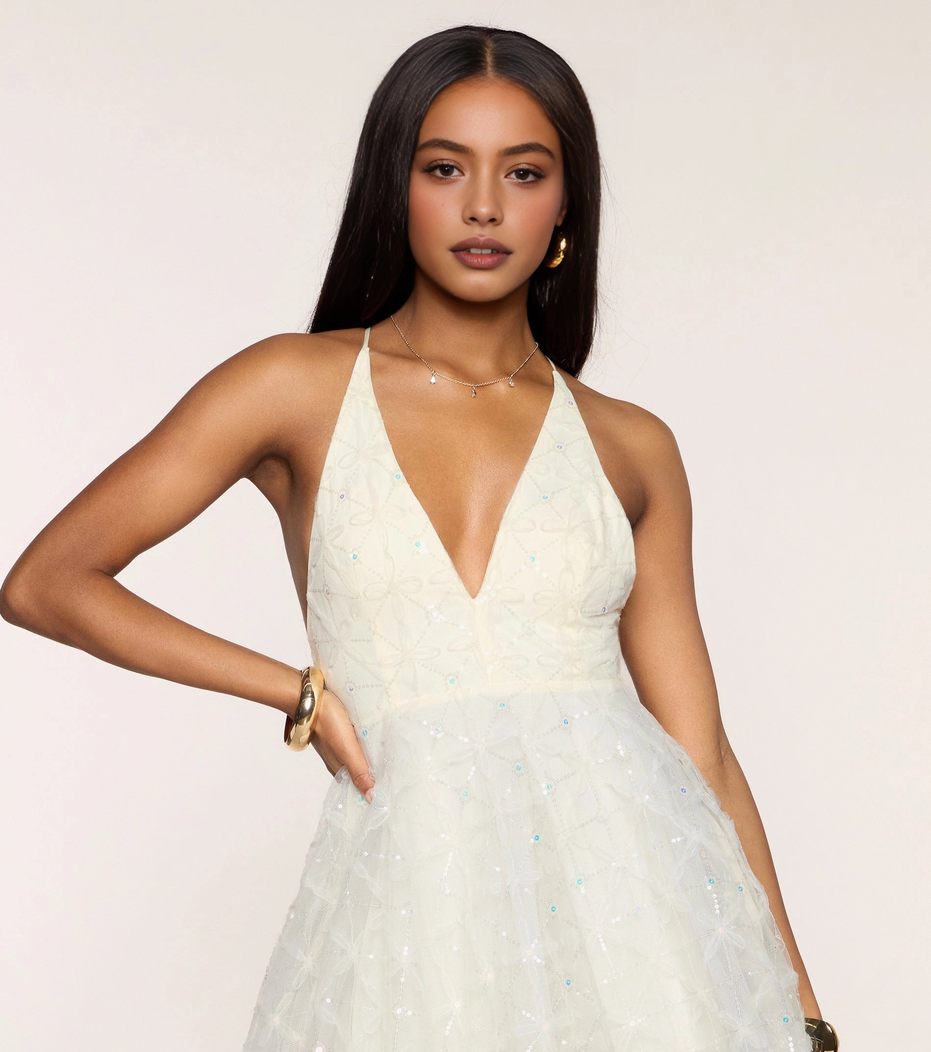 Dreamy A-line Deep V Spaghetti Strap Criss Cross Back Mini Homecoming Dress
