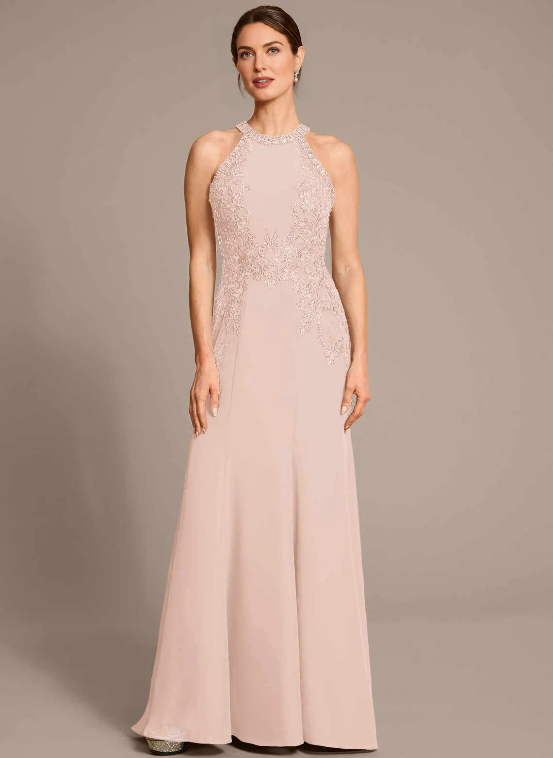 Chic Mermaid Halter Sleeveless Illusion Back Floor‑Length Mother Of The Bride Dress