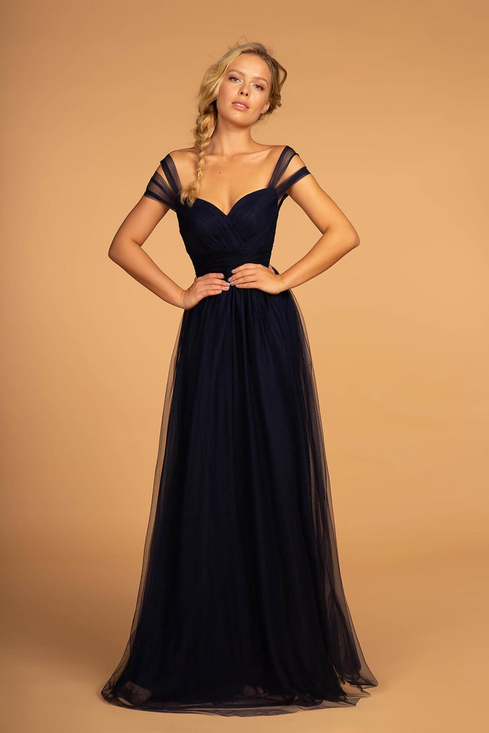 Women's A-Line Off-the-Shoulder Tulle Ball Gown Sweethearted Formal Long Dress Bridesmaid Dresses with Delicate Pleated Bodice
