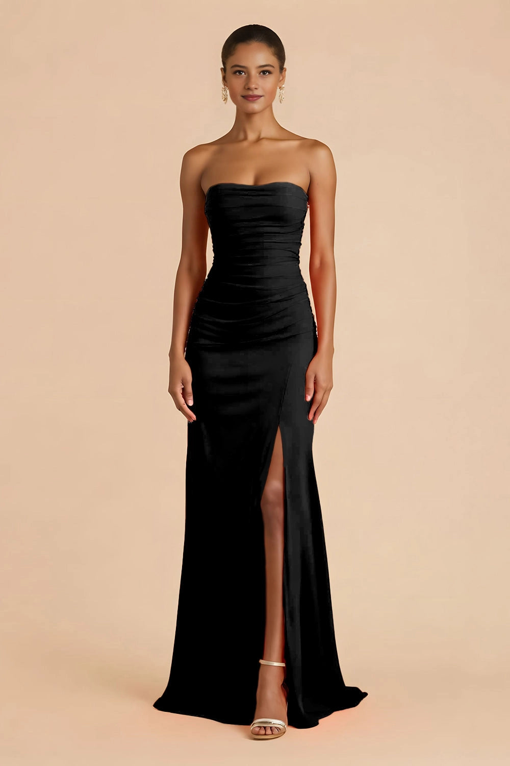 Solid Mermaid Strapless Sleeveless Crisscross Back Maxi Wedding Guest Dress