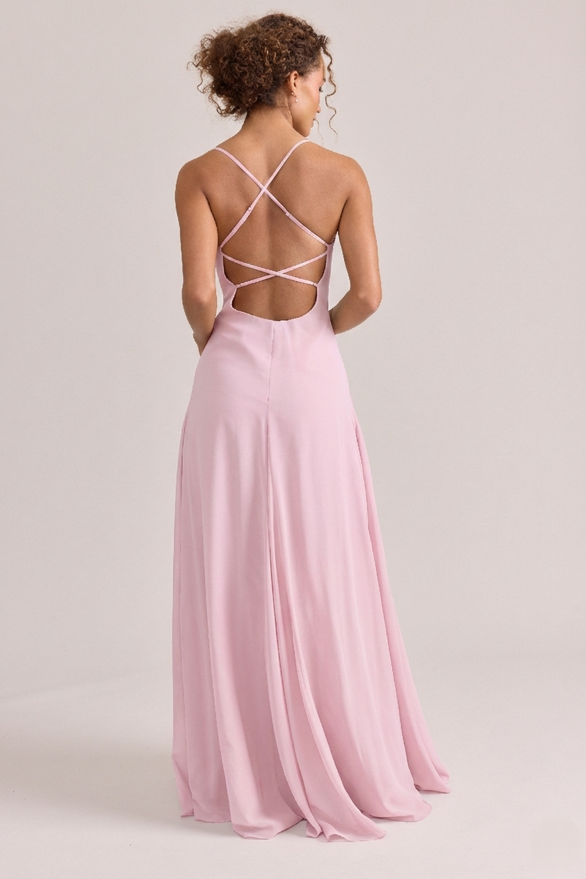 Elegant Crisscross Back Spaghetti Strap Maxi Dress Party Wedding Guest Bridesmaid Dresses With Slit