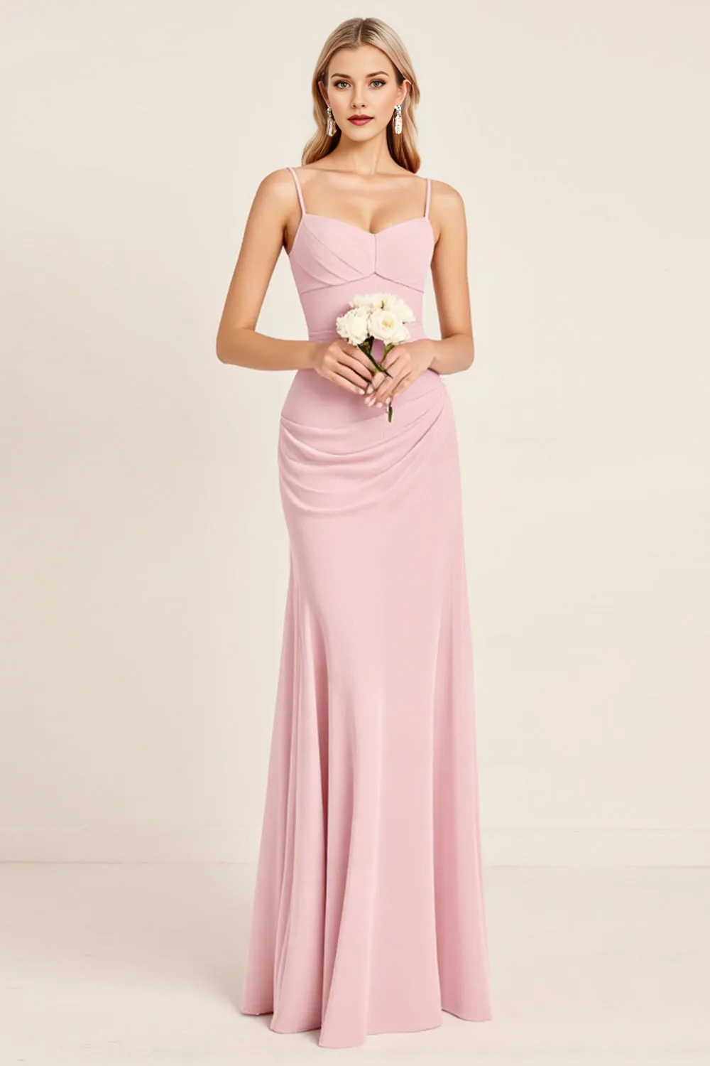 Spaghetti Strap Sweetheart Mermaid Bridesmaid Dress with Ruched Waist