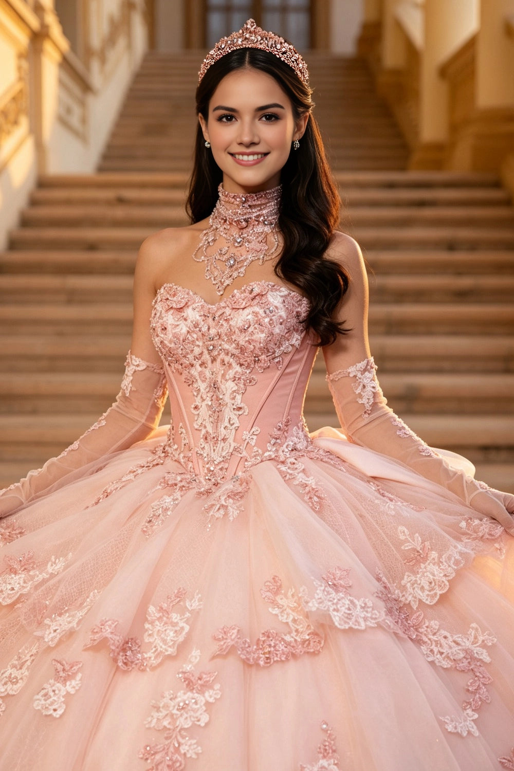 Elegant Ball Gown Strapless Corset Back Floor Length Quinceanera Dress