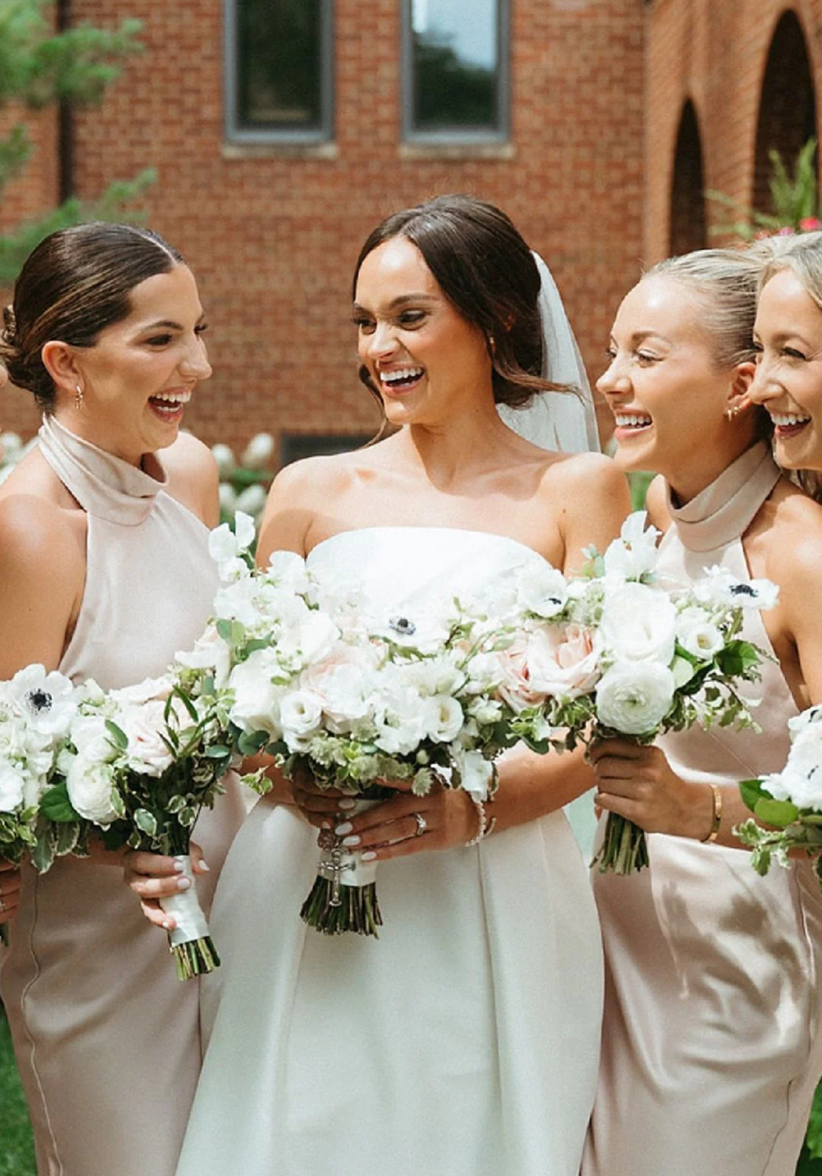 Charming A Line Champagne Tea Length Bridesmaid Dress Elegant Satin Evening Gown with Sleeveless High Neck