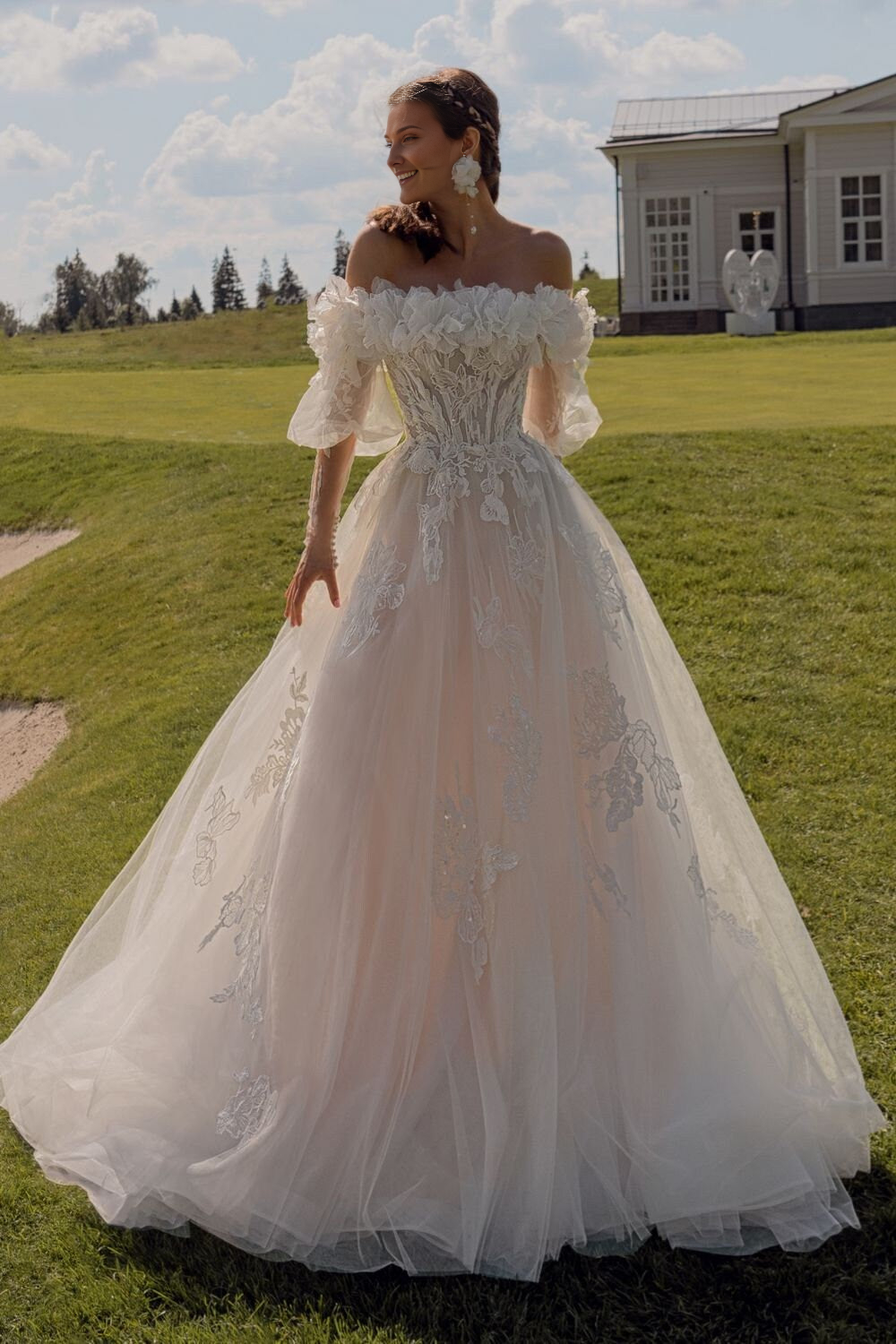 Romantic A-line Strapless Sleeveless Sheer Back Sweep Train Wedding Dress
