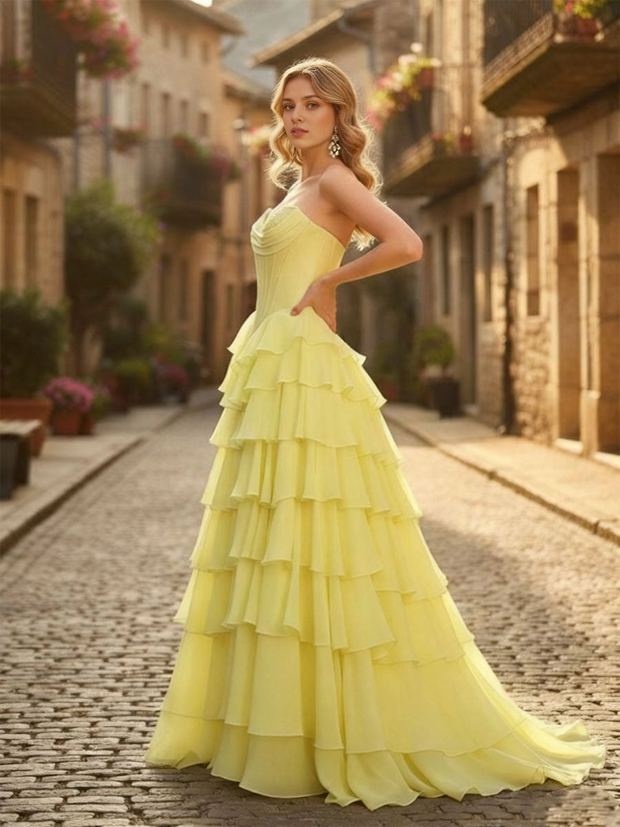 Canary A Line Strapless Sweetheart Plain Back Slit Long Prom Dress