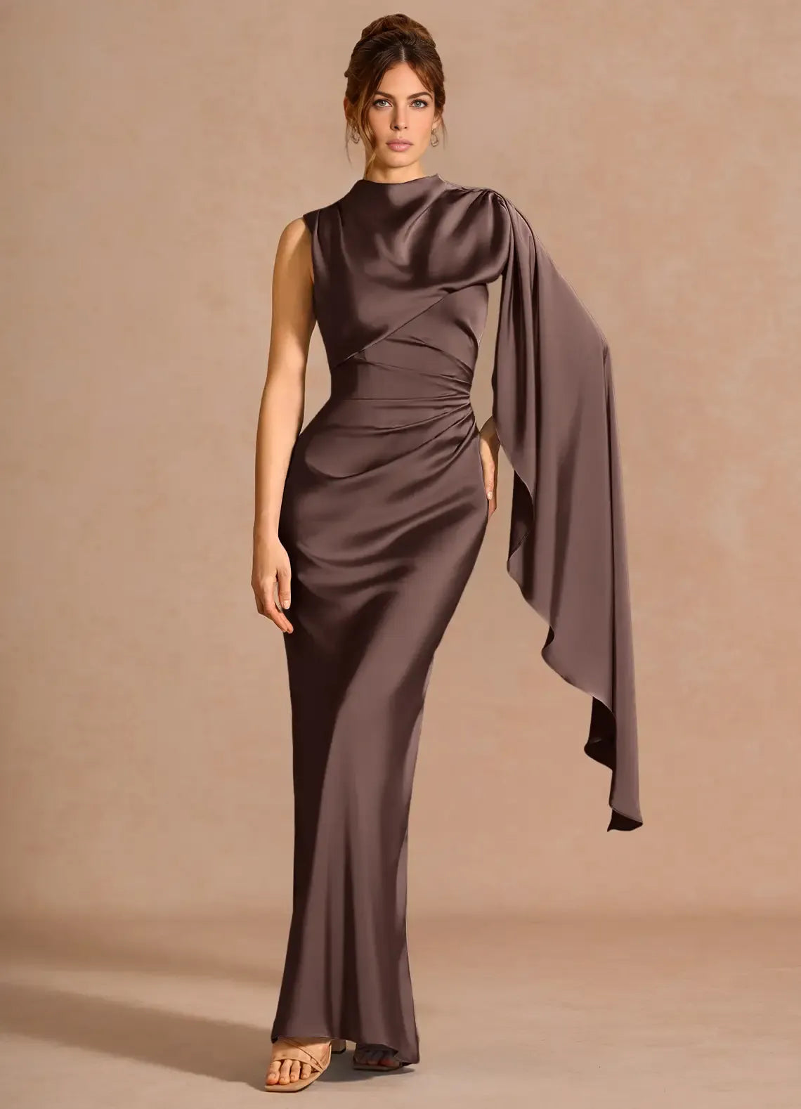 Luxury Mermaid Highneck Sleeveless Satin Maxi Cape Lace-up Formal Evening Dress