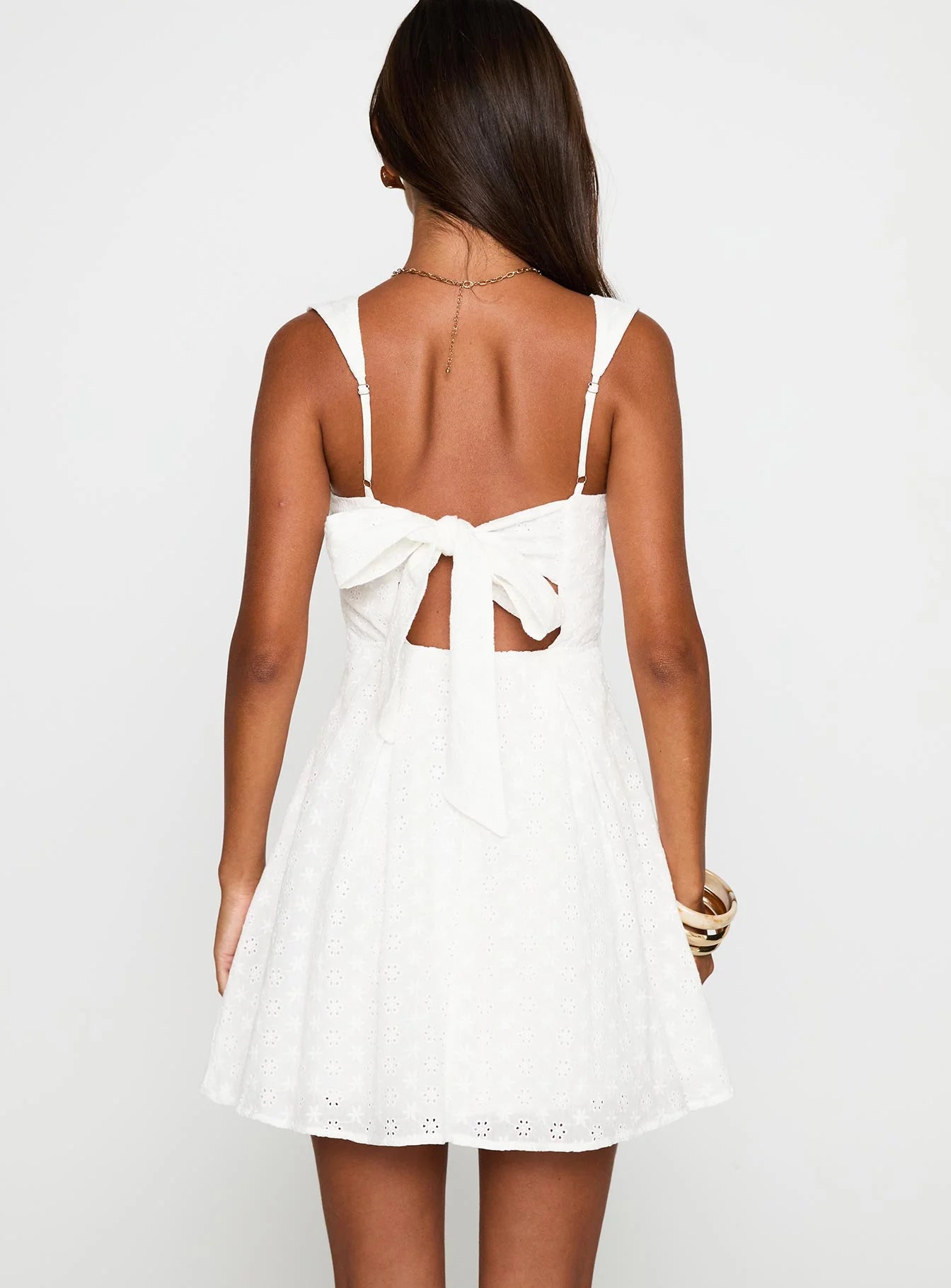 Wide Strap Square Neck Eyelet Embroidery Mini Dress Back Cutout Big Bow A Line Summer Wedding Guest Dress