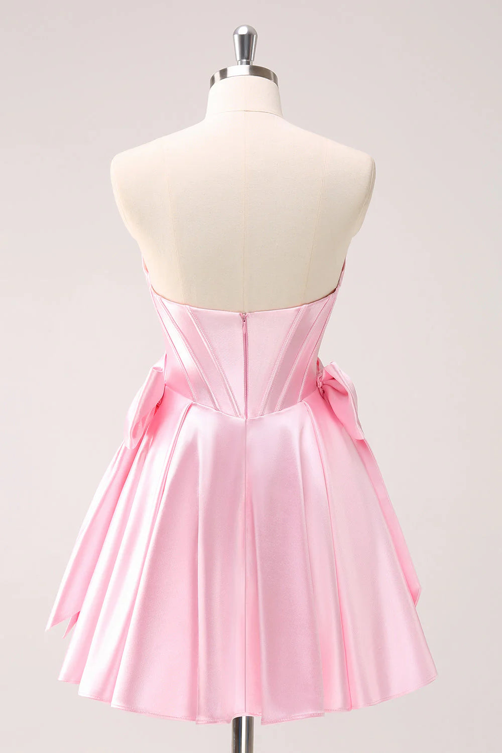 Strapless Satin Homecoming Dress Corset Bodice Bow Accent Short Gown
