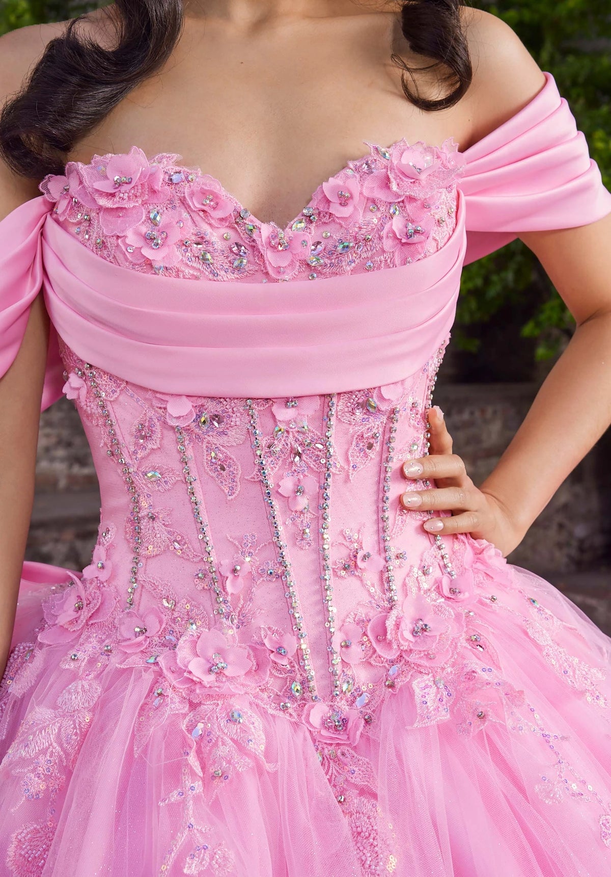 Glitter Tulle Ball Gown Off‑Shoulder Sweetheart Lace‑Up Back Oversized Bow Detachable Long Train Quinceanera Dress