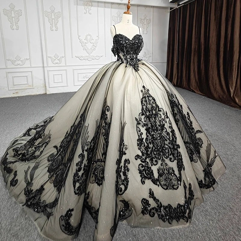 Ballgown Sweetheart Off Shoulder Lace Sleeve Lace-up Back Sweep Train